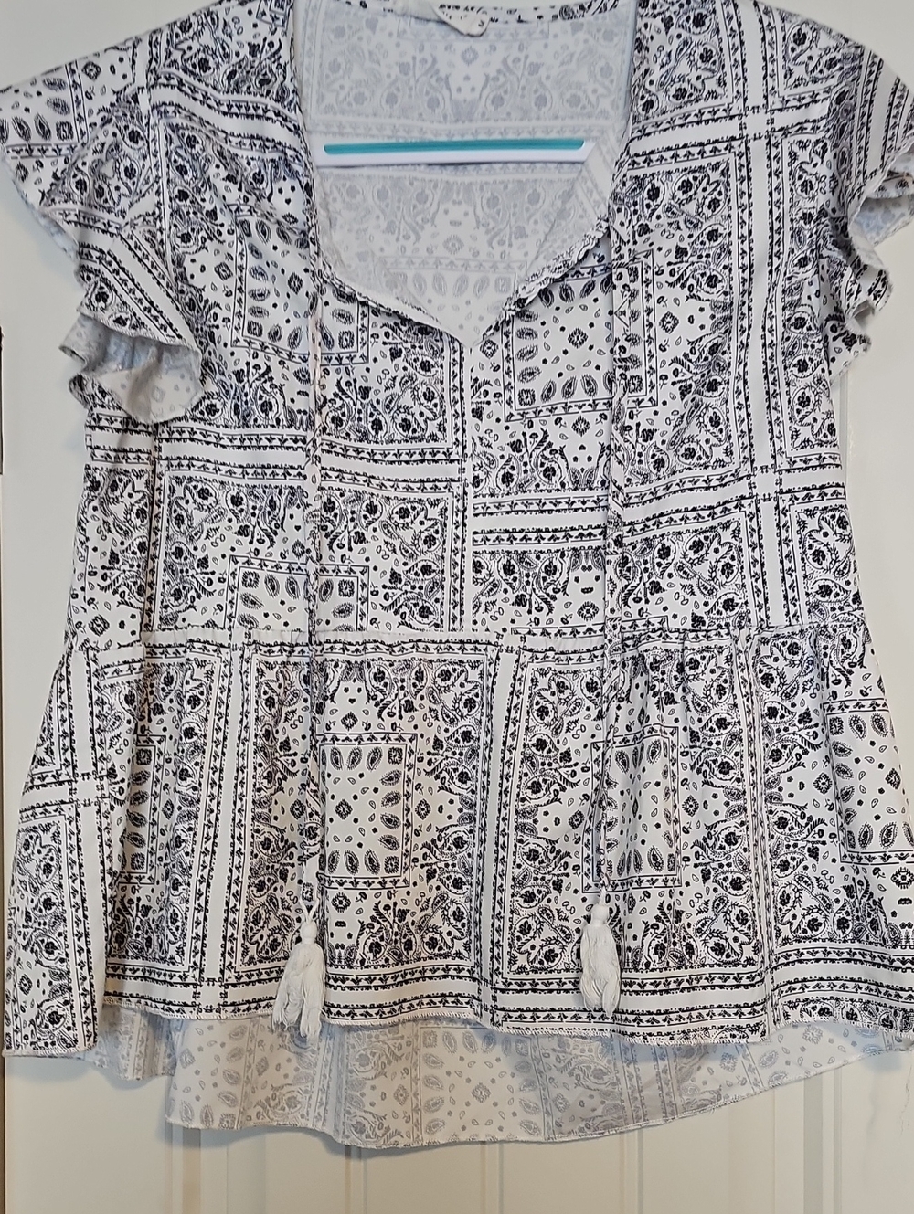 Black & White Printed Tassel Peplum Tunic